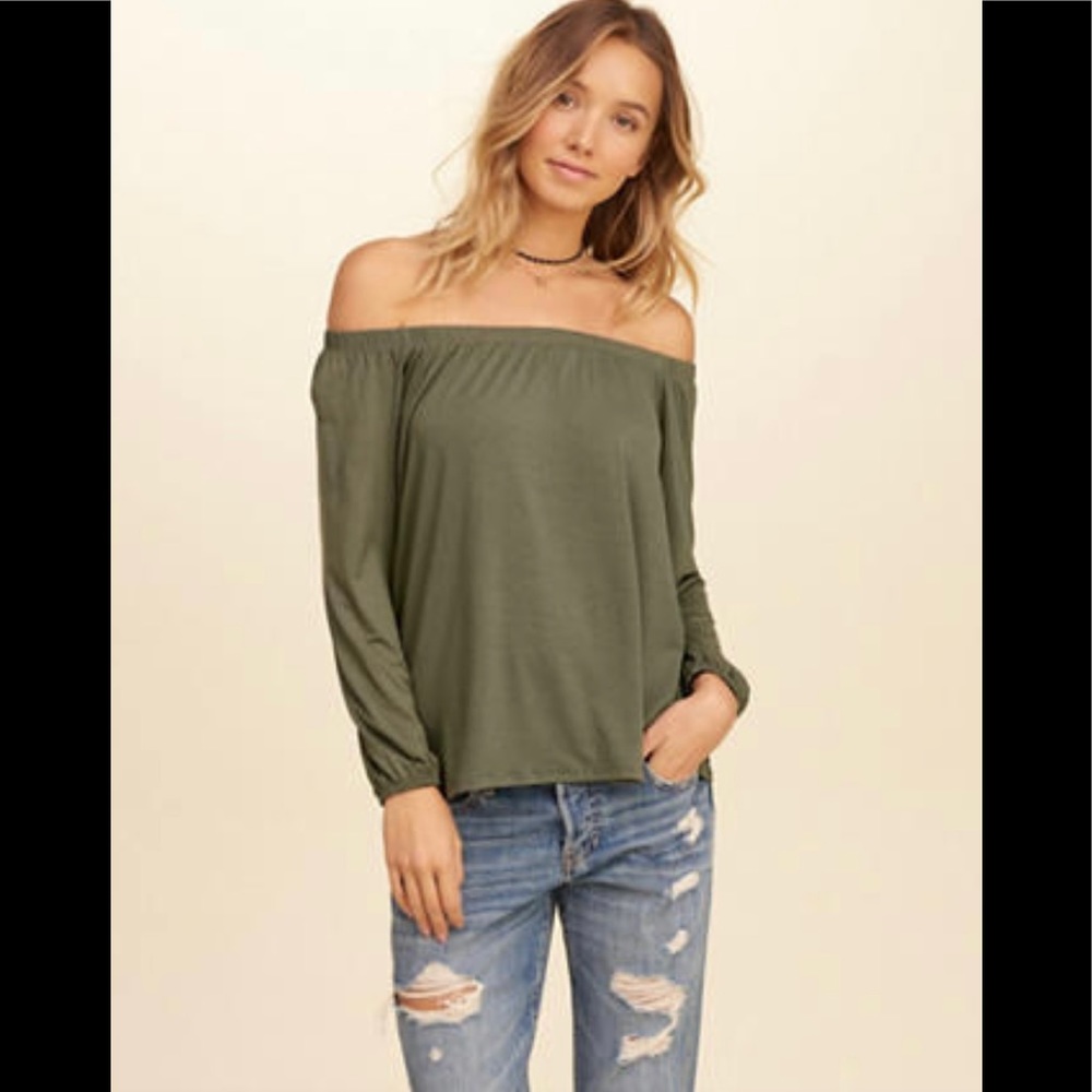 Hollister Olive off the shoulder top - Picture 1 of 6